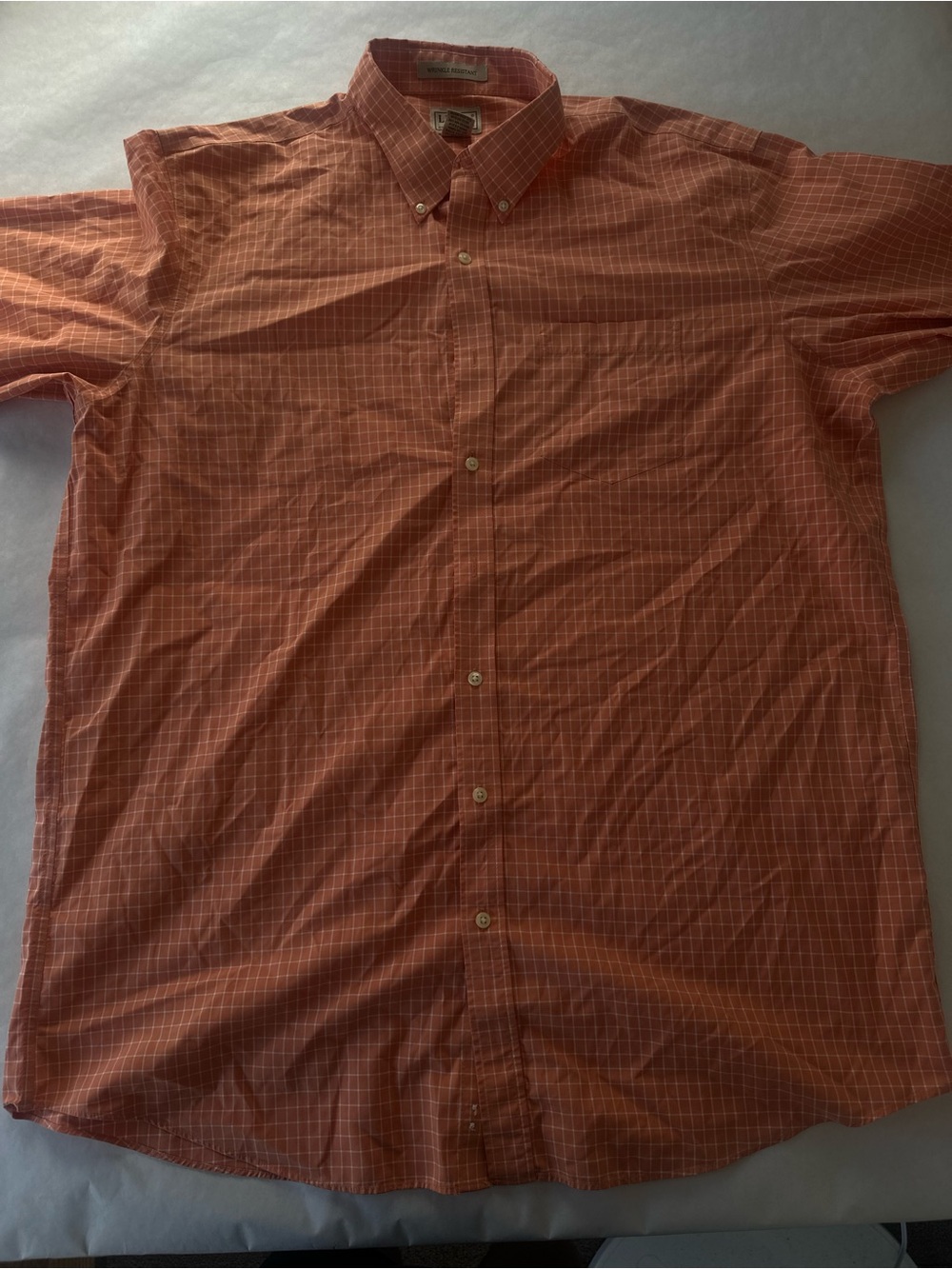 L.L. Bean Men's Wrinkle Resistant Orange Check Cotton Button-Down Shirt XL Tall